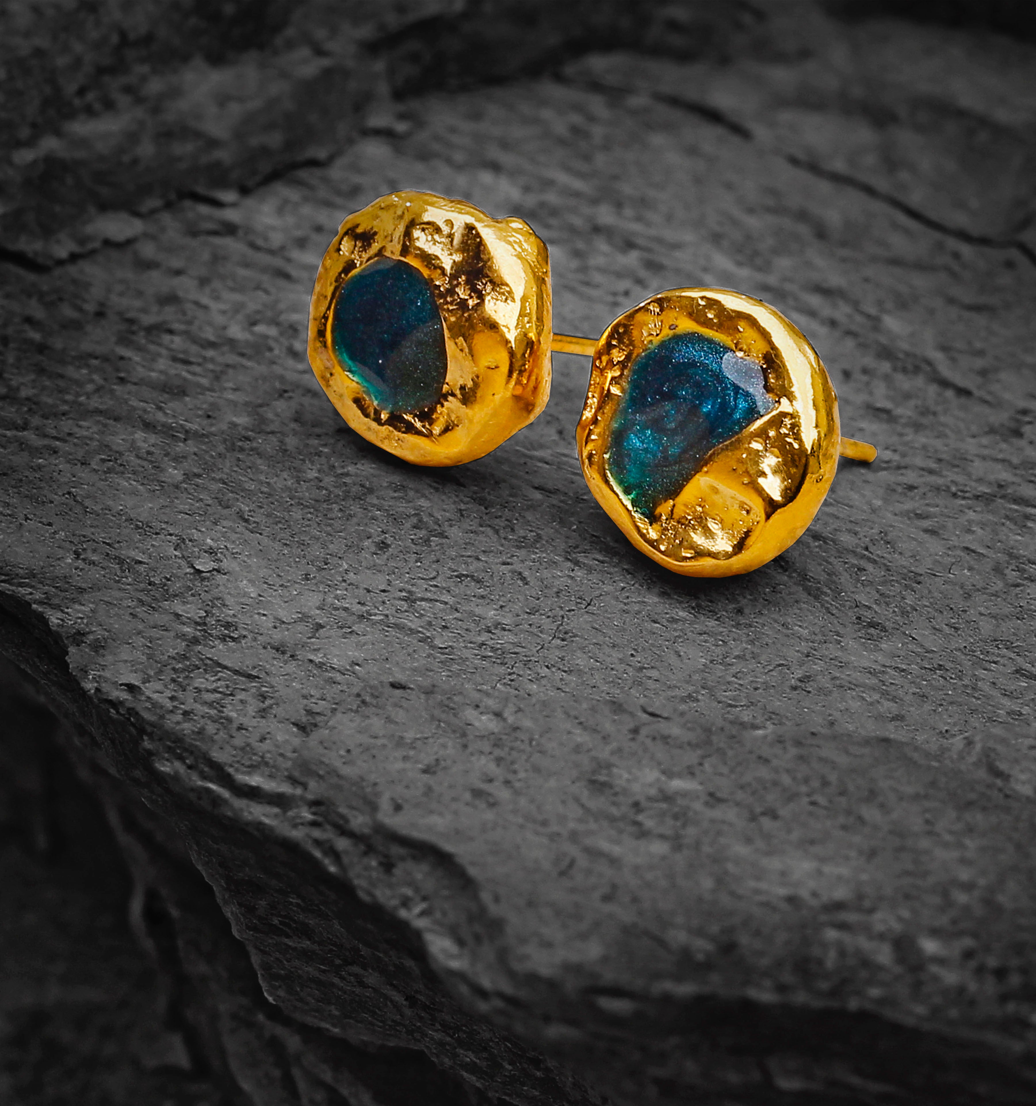 gold studs with colored resin